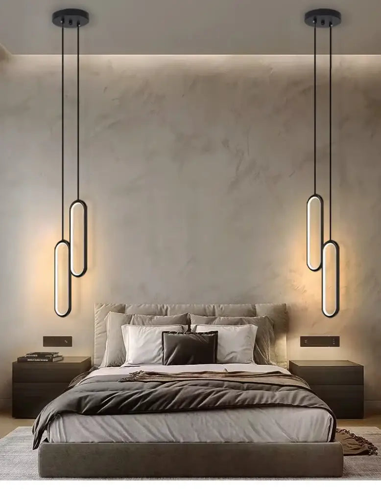 Decorbites™ modern nordic pendant light with sleek black oval led fixtures hanging from ceiling for home decoration