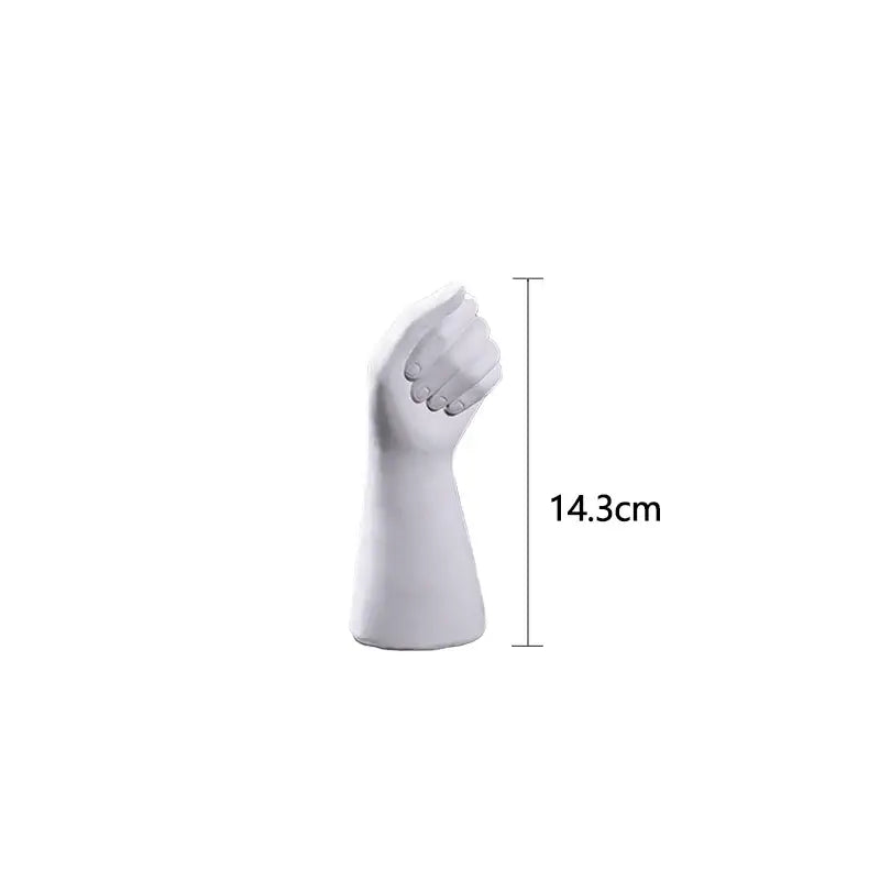 White ceramic modern nordic style hand vase shaped as a clenched fist 14.3cm tall by DecorBites