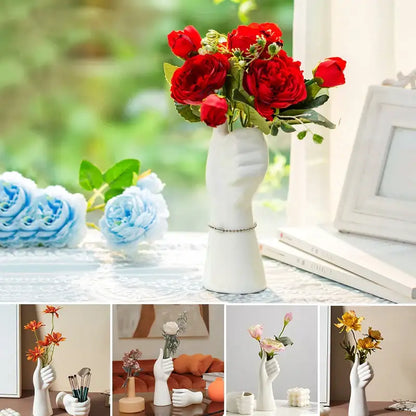 White ceramic hand vase by decorbites modern nordic style holding vibrant red roses for elegant decor
