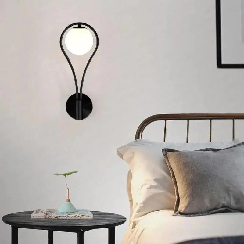 DecorBites™ modern Nordic livi wall lamp black metal wall lamp with teardrop design and glowing white spherical bulb