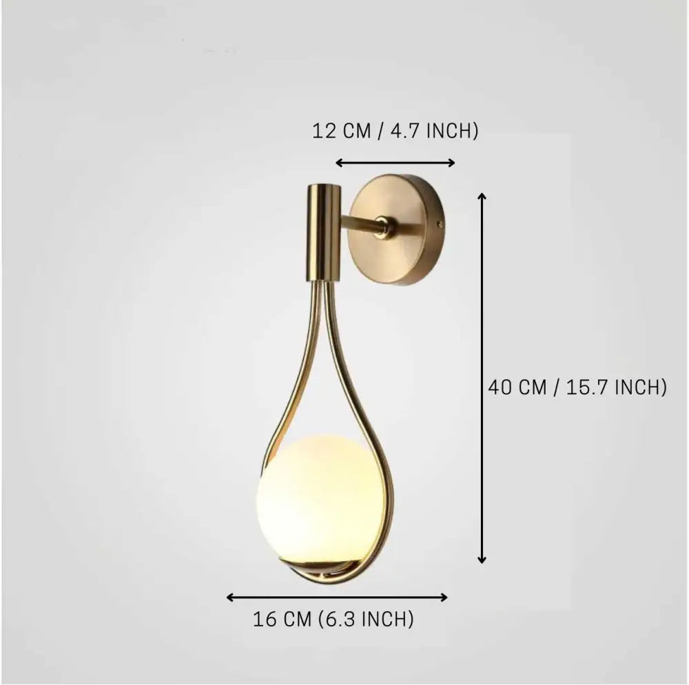 Decorbites modern nordic wall lamp with a brass finish and teardrop-shaped frosted glass shade livi wall lamp