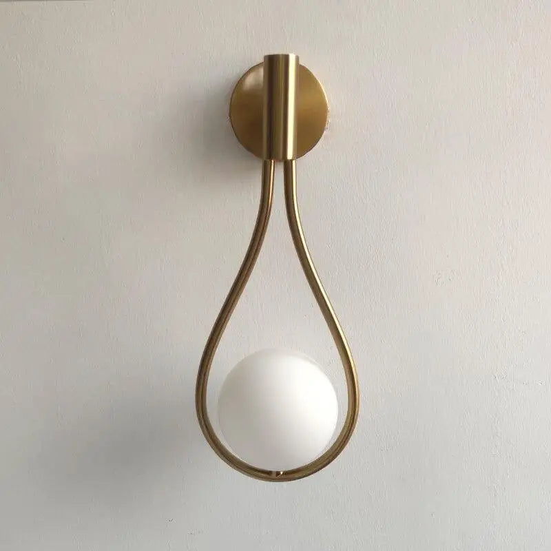 DecorBites modern Nordic wall lamp with gold-toned teardrop metal frame and frosted white glass livi wall lamp shade