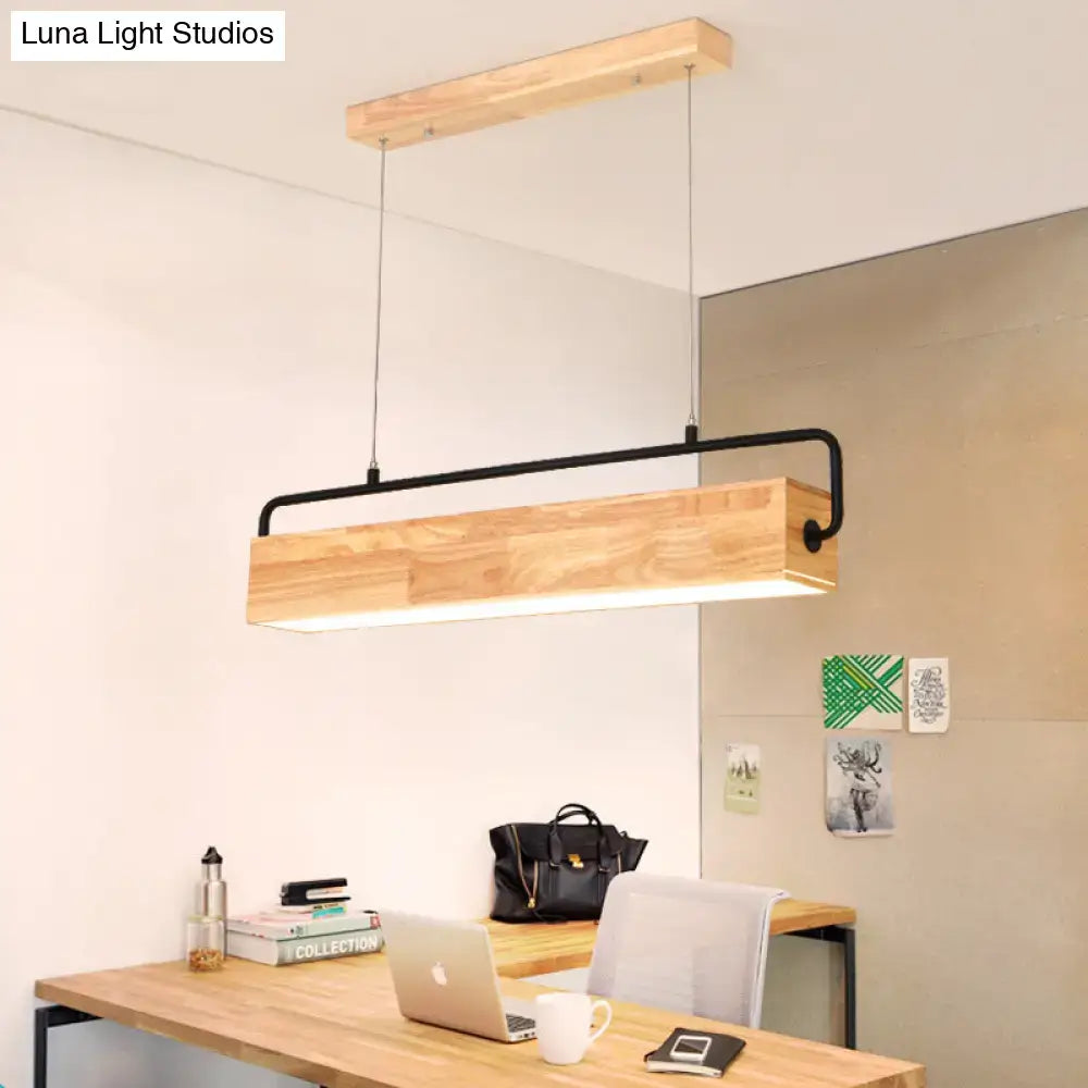Decorbites™ modern nordic wood island pendant light with natural wood finish and black metal frame for 110v-120v 220v-240v use