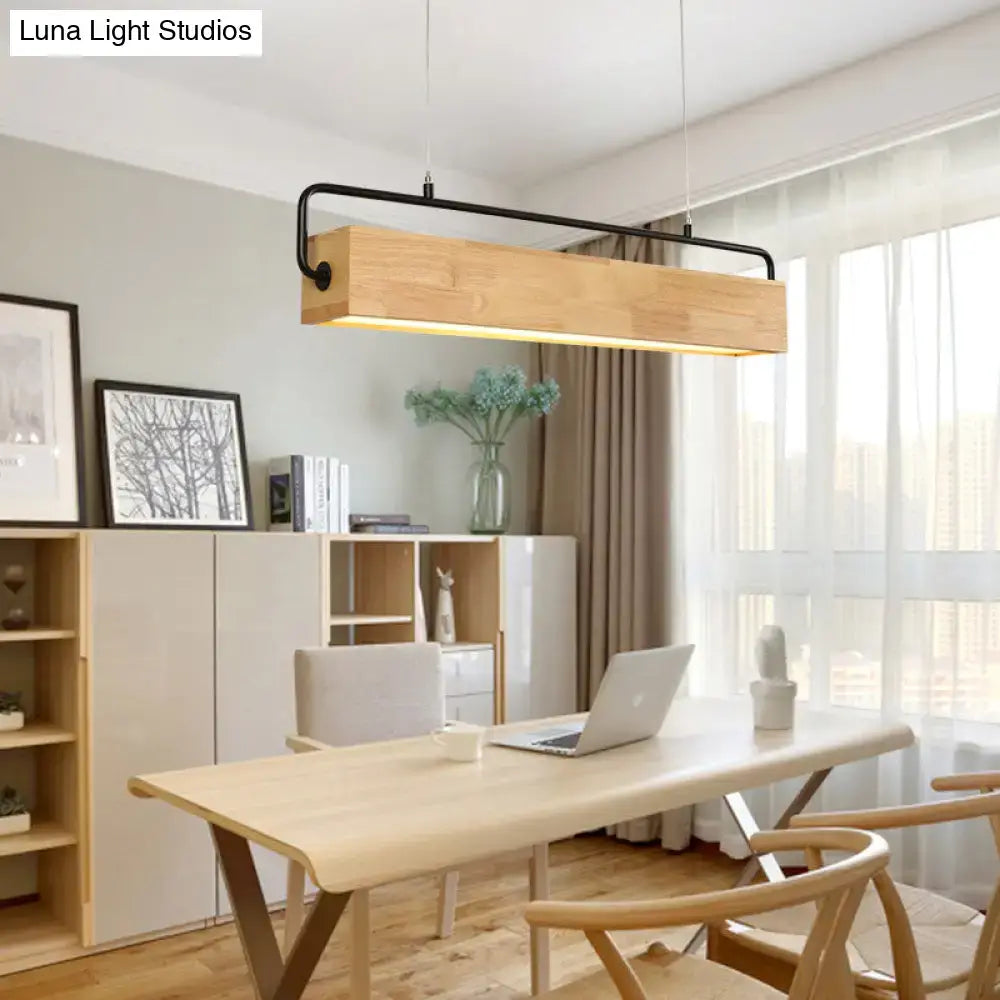 Modern nordic decorbites island pendant light with natural wood finish and black metal frame for 110v-120v 220v-240v use