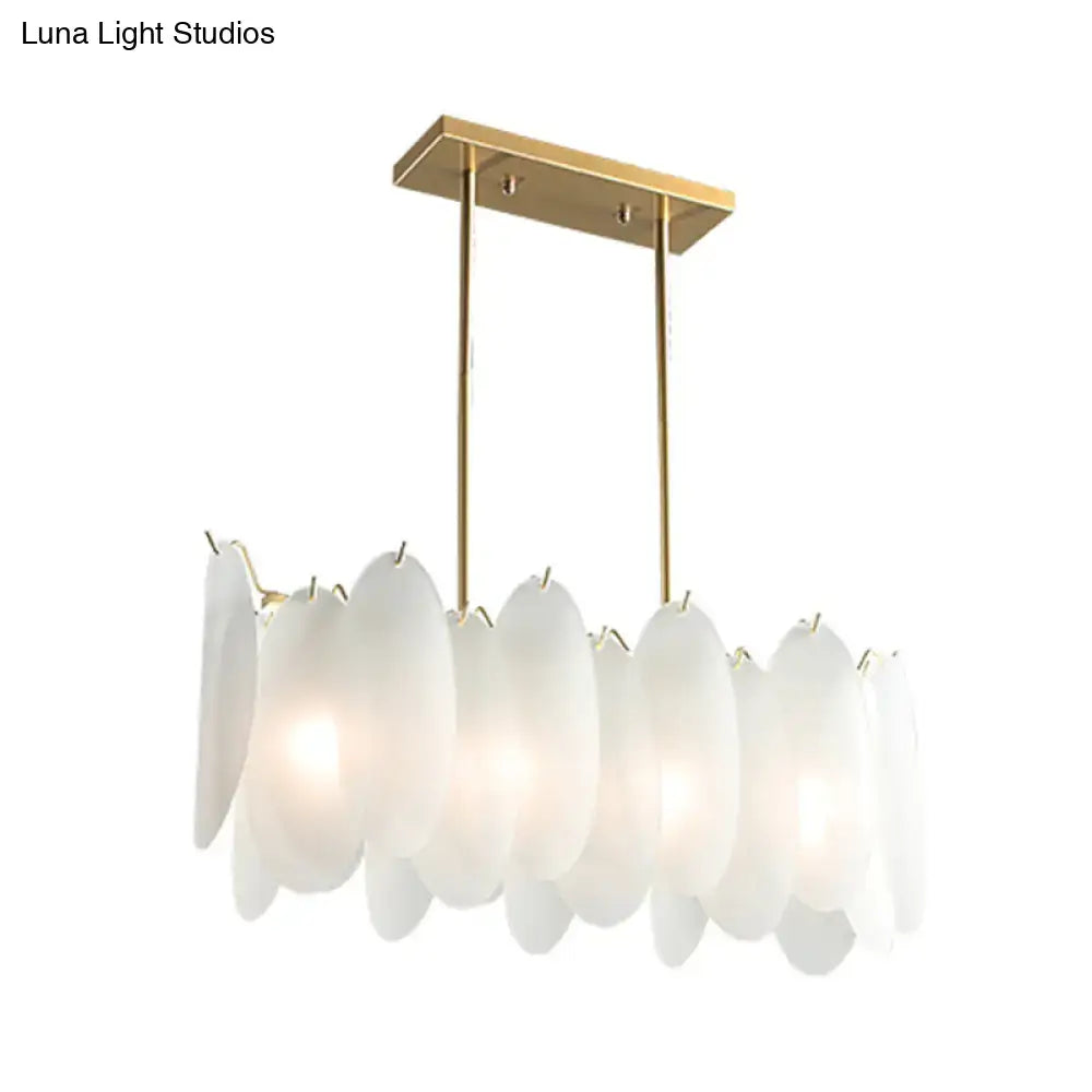 Decorbites modern oval panel pendant light with gold finish and milk glass leaf-shaped shades for ceiling light