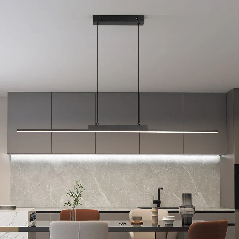 Modern black rectangular pendant light with sleek linear design for dining room by DecorBites™ pendant lights