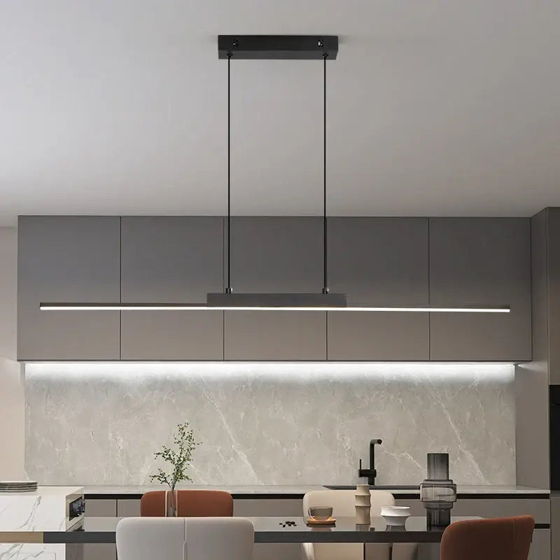 Modern black rectangular pendant light with sleek linear design for dining room by DecorBites™ pendant lights