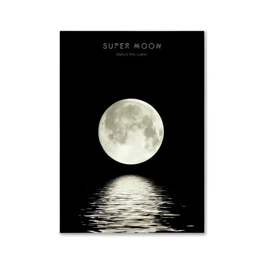 A black-framed decorbites modern pink aesthetic wall art poster featuring a luminous super moon above rippling water