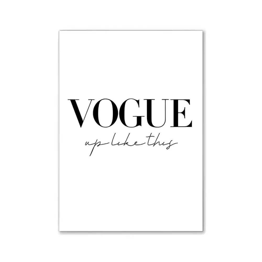 White rectangular wall art poster by decorbites featuring vogue in bold serif and up like this in cursive pink aesthetic