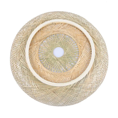 DecorBites modern rattan pendant light with handwoven bamboo circular pattern in natural beige for ceiling fan use