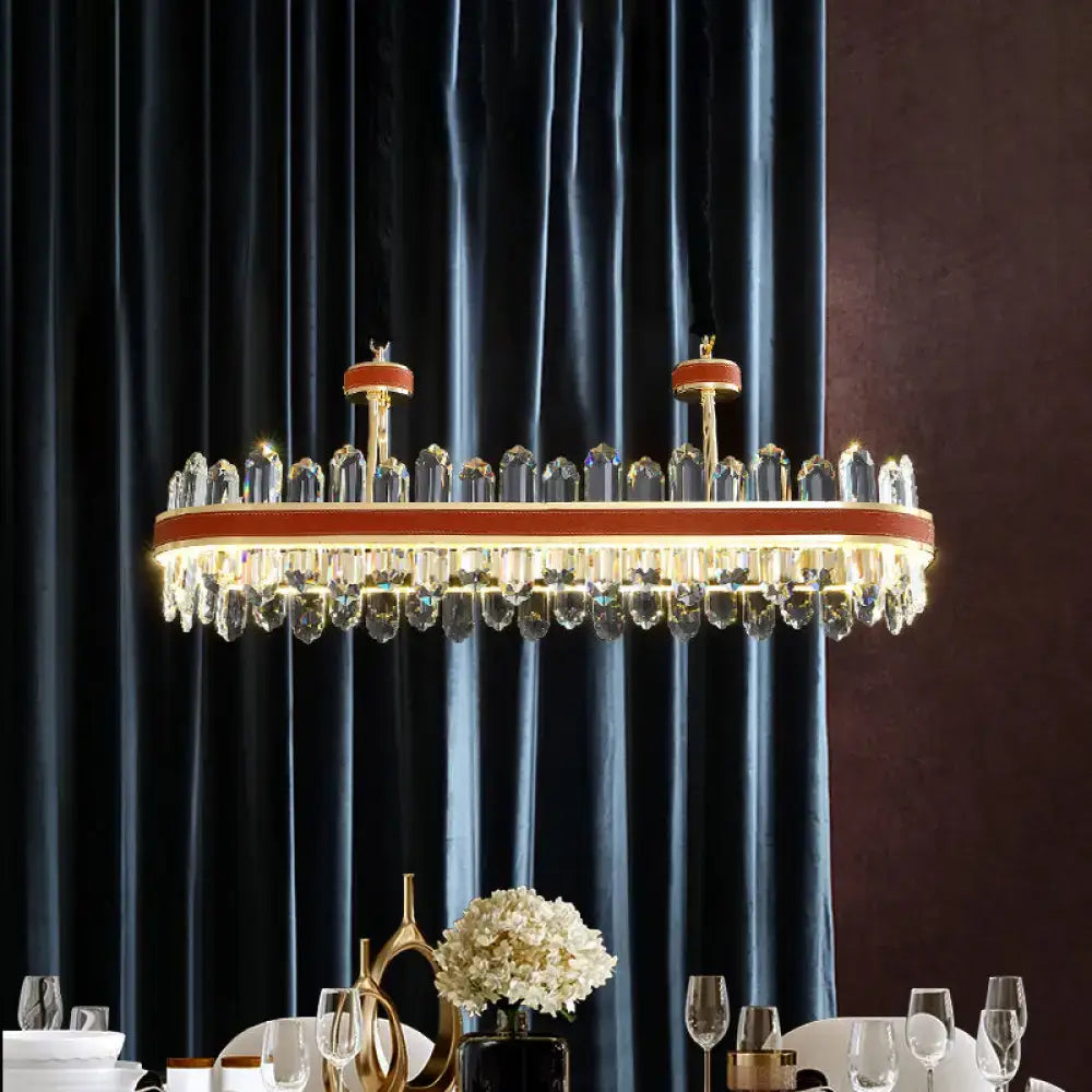 Elegant decorbites™ modern red led ceiling light with gold frame, crystal block droplets, and 220v-240v power use