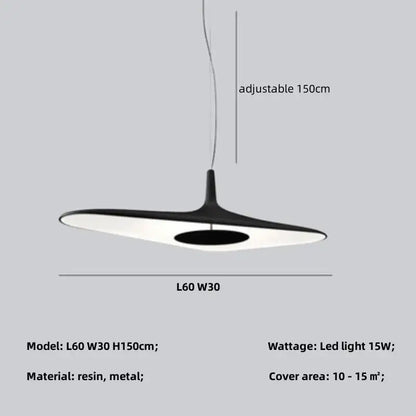 DecorBites modern black and white resin and metal pendant lamp with 150cm adjustable length for dining room lighting
