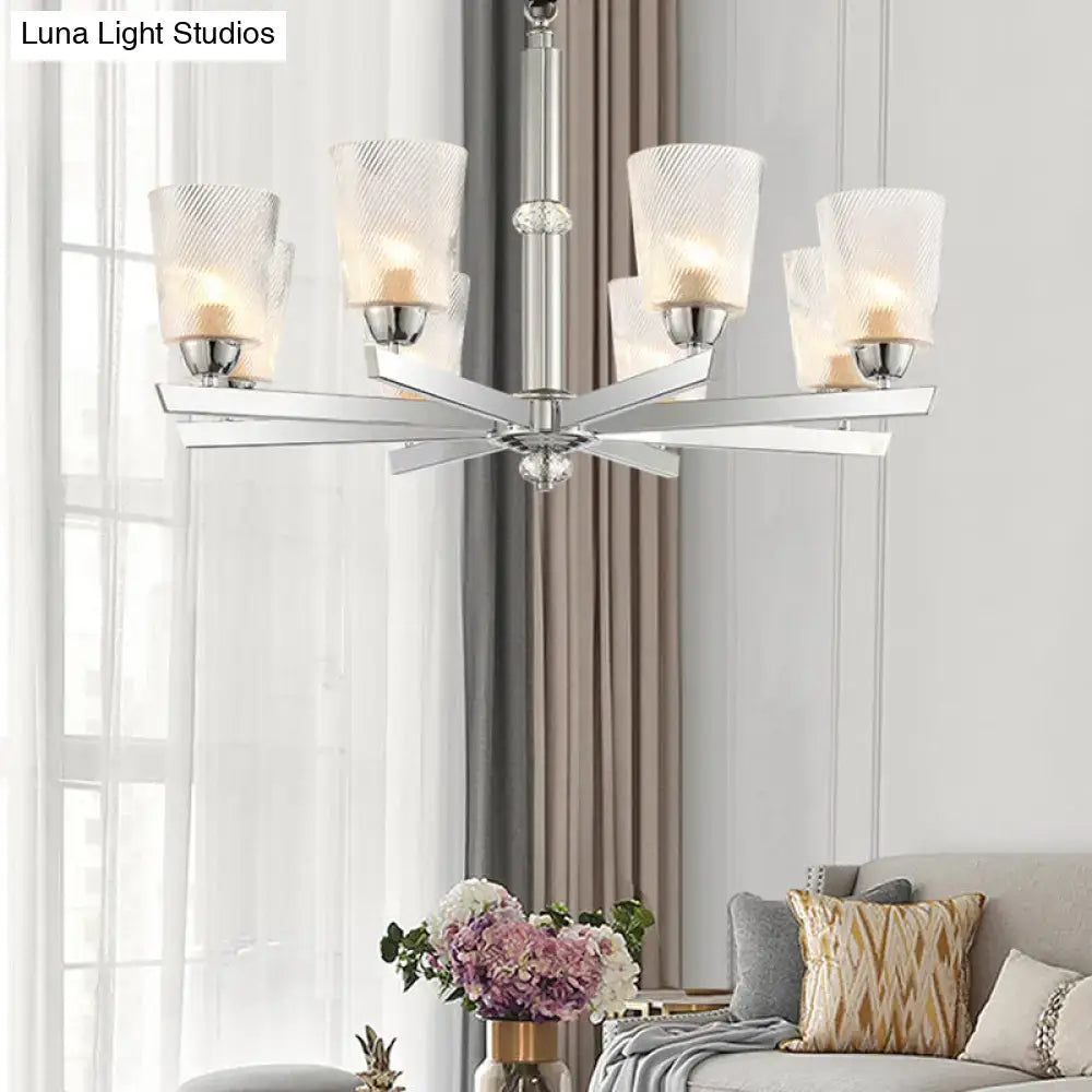 Modern chrome finish decorbites™ chandelier pendant with five ribbed glass shades compatible with led incandescent fluorescent 220v-240v 110v-120v