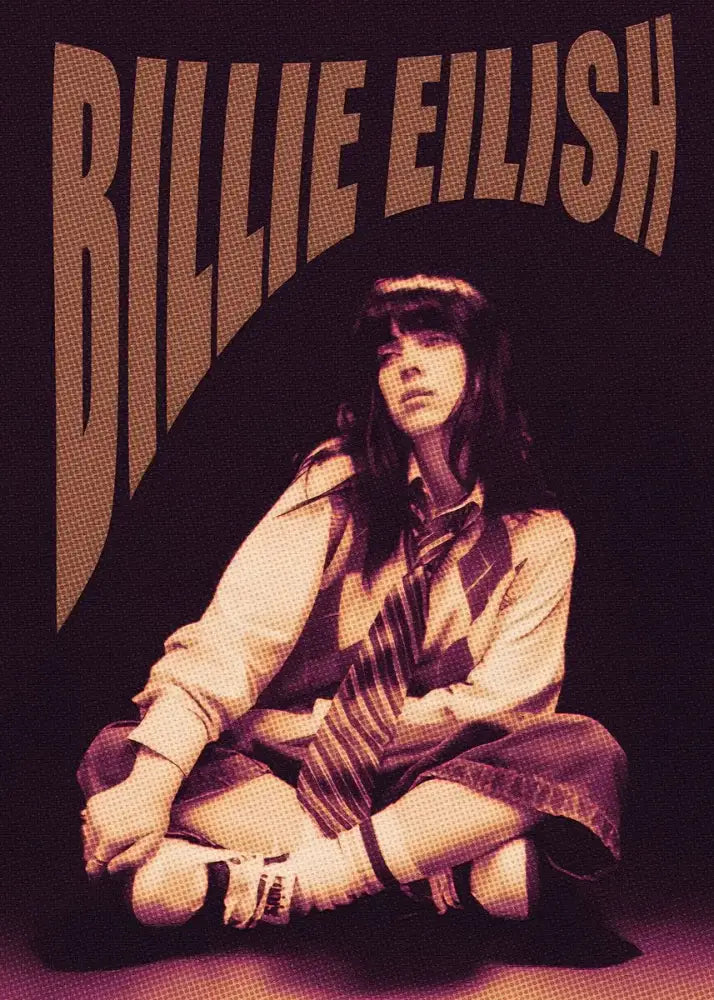 DecorBites™ modern singer b-billies print canvas wall art featuring Billie Eilish in vintage school uniform and white sneakers