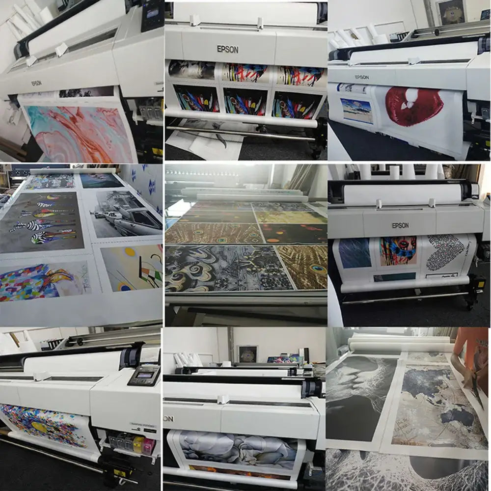 White epson large-format printer producing colorful decorbites modern sports stars wall art poster designs