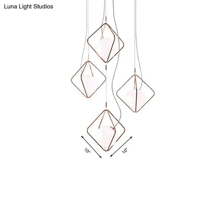 DecorBites modern square suspension light with copper metal frames and frosted glass shades for living room use