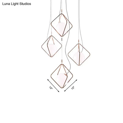 Modern geometric square suspension light with copper metal frames and frosted glass shades for living room decor