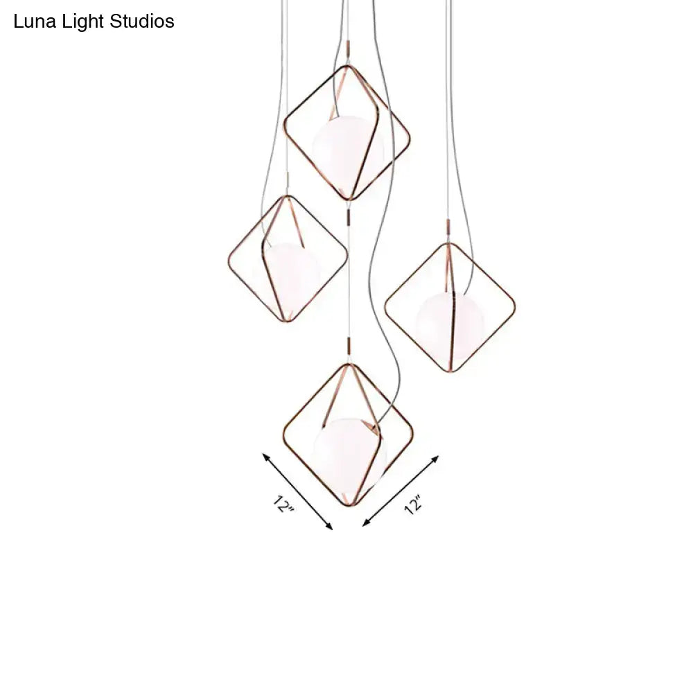 DecorBites™ modern square suspension light with copper metal frames and frosted glass shades for living room use