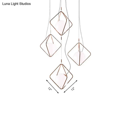 DecorBites™ modern square suspension light with copper metal frames and frosted glass shades for living room use
