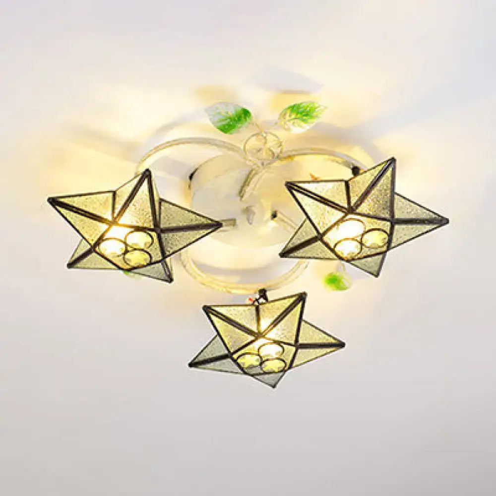 DecorBites modern Tiffany stained glass flush mount ceiling light with 3 star-shaped frosted glass panels 110v-120v 220v-240v