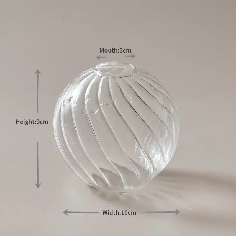 DecorBites™ modern transparent glass vase with vertical ribbed texture clear glass 9cm tall 10cm wide for home decor