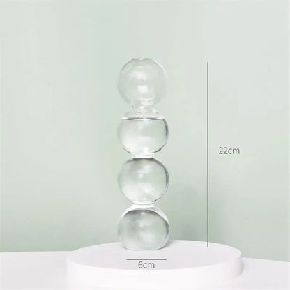 DecorBites modern transparent glass vase stack with four spherical segments 22cm tall to decorate root spaces
