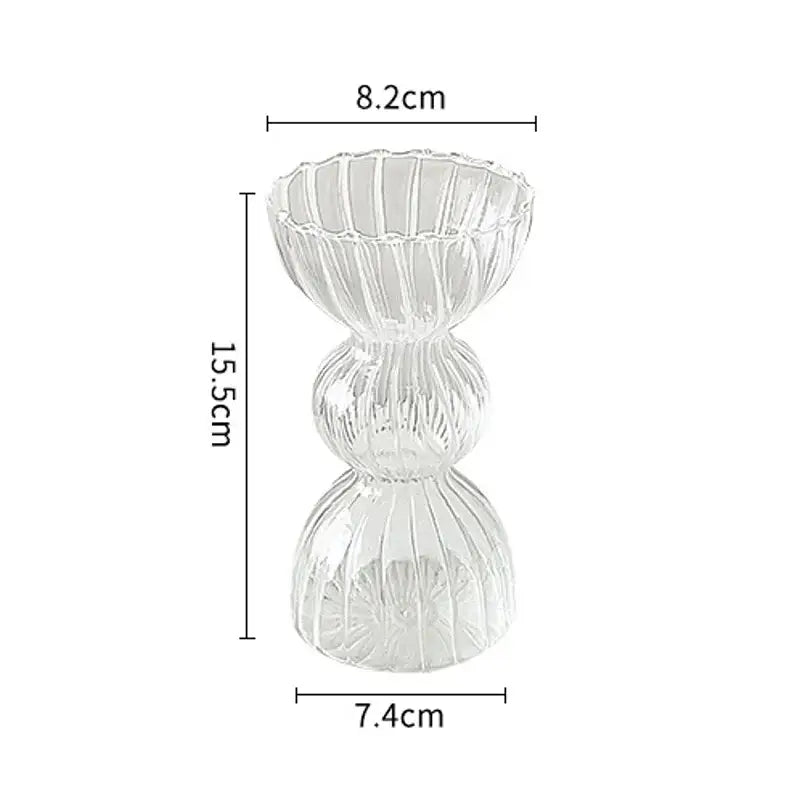 DecorBites modern transparent glass vase with a clear fluted three-tiered design to decorate root spaces