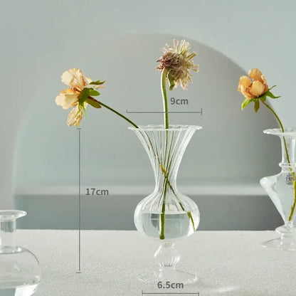Decorbites modern transparent glass vase with fluted ribbed sides and slender neck for home decorate root use