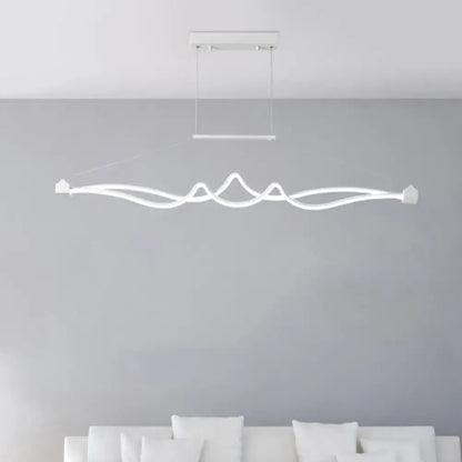 Modern white led island pendant with sleek wave design and rectangular bracket for contemporary dining room maximum bulb wattage