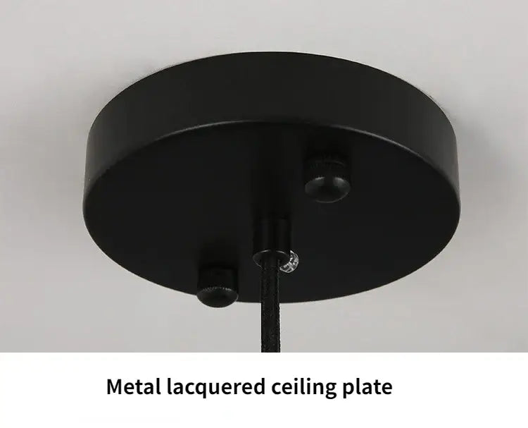 Black metal lacquered ceiling plate with two mounting screws and central cable for DecorBites™ modern u-shaped led ceiling chandelier