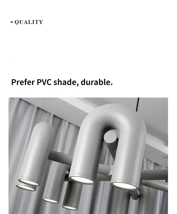 DecorBites modern u-shaped led ceiling chandelier with matte gray pvc shade and sleek minimalist design
