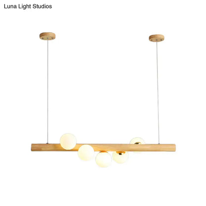 DecorBites modern wood stick pendant light kit with beige frosted glass for dining room island lighting