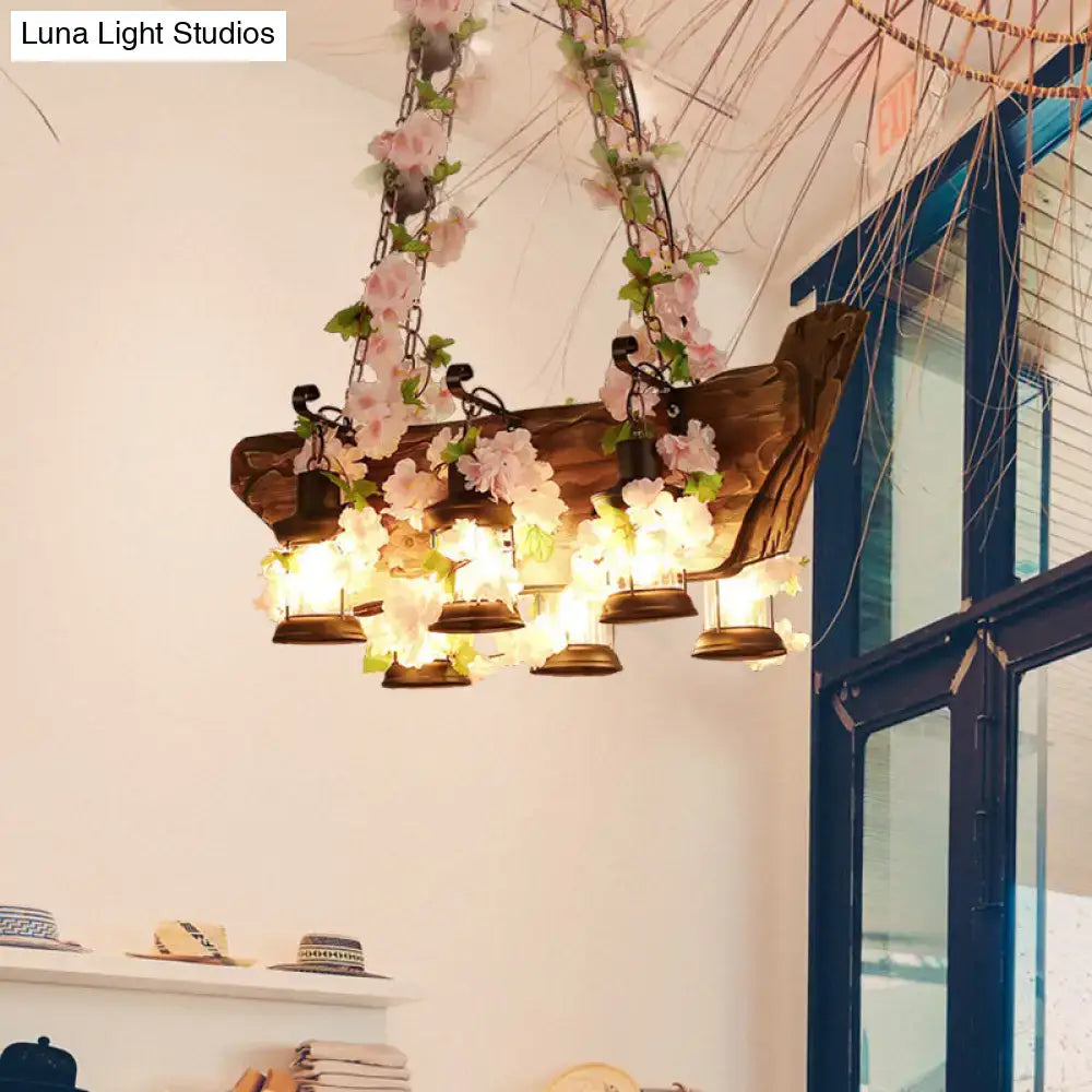 DecorBites modern wooden pendant light with natural wood finish pink white flowers industrial style e26 e27 bulbs