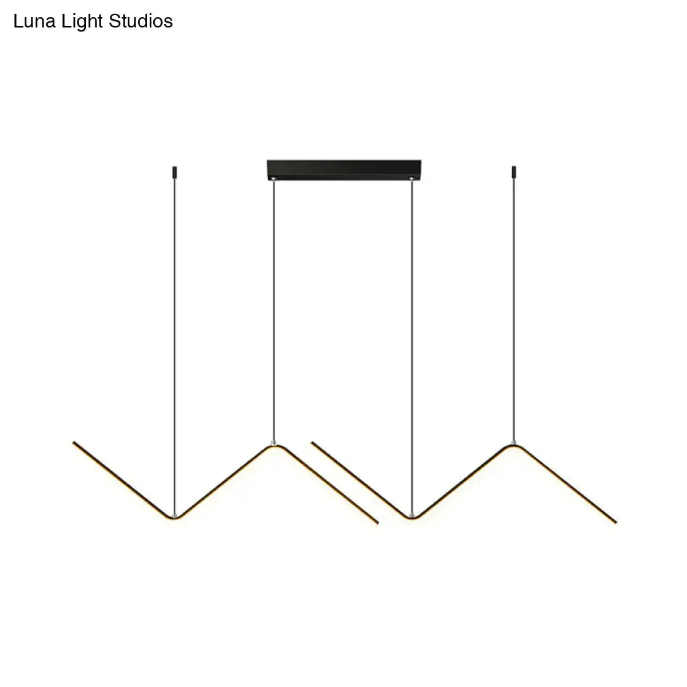 Modern black and gold metal hanging lamp with sleek angular arms in zigzag pattern for dining room island lighting