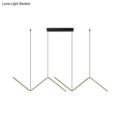 Modern black and gold metal hanging lamp with sleek angular arms in zigzag pattern for dining room island lighting