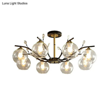 Decorbites modernist semi flush mount ceiling light with cream clear glass globes black and gold metal frame