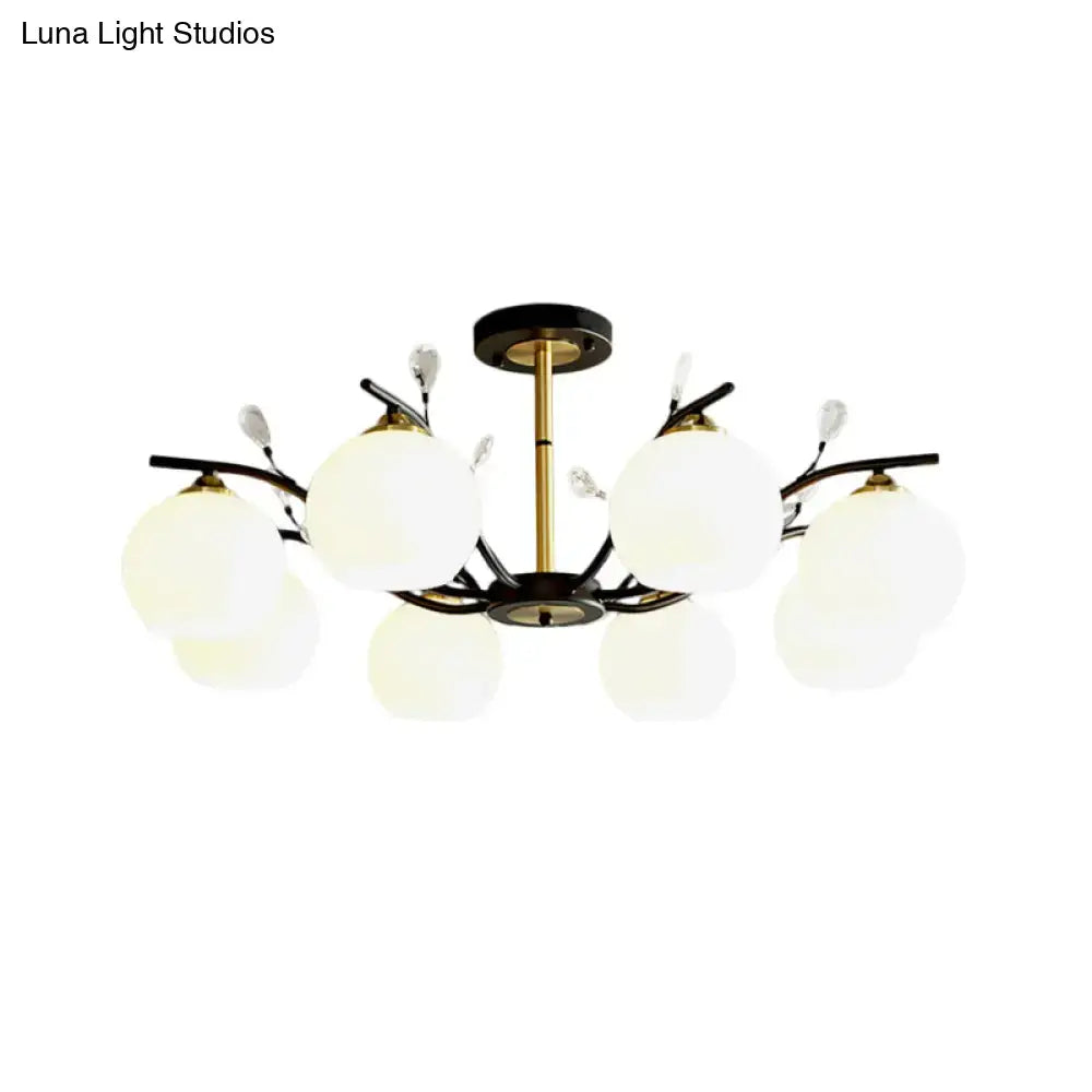 Decorbites™ modernist semi flush mount ceiling light with cream clear glass shades black arms and gold brass stem