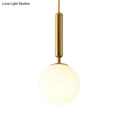 DecorBites modernist white glass pendant light with gold finish metal rod and frosted globe in adjustable inches fixture