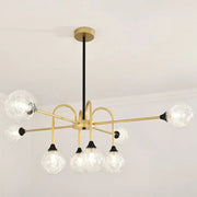 Gold-toned decorbites modo glass suspension light with six clear textured glass globes and black accents for dining room