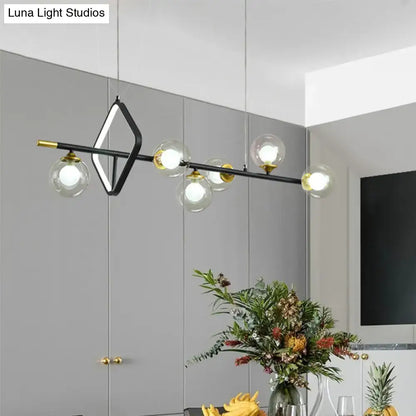 Modern black and gold geometric molecular dining room island pendant light with dual spherical glass bulbs