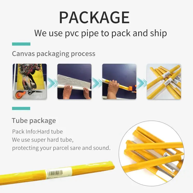 Yellow pvc pipe packaging tubes for shipping DecorBites mona lisa bathroom wall art decor canvas