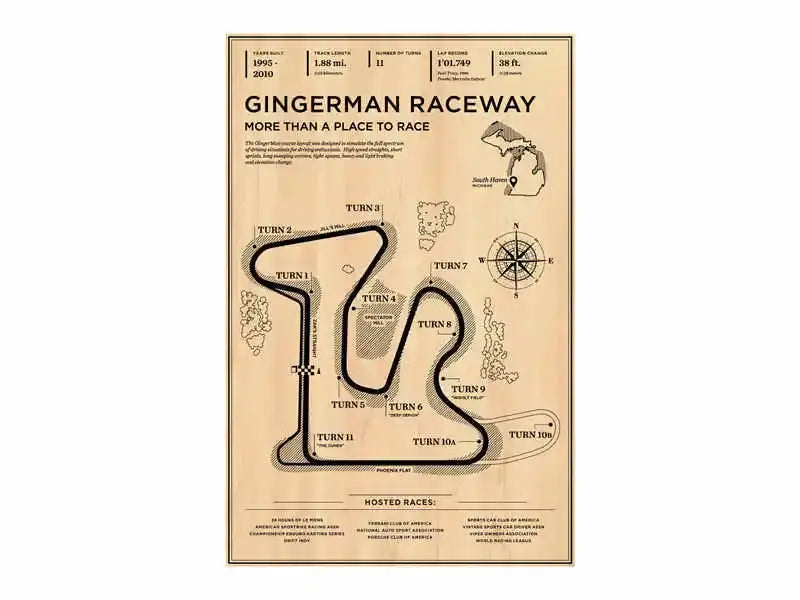 Vintage-style beige decorbites™ monaco grand prix poster featuring black ink line art of the gingerman raceway layout