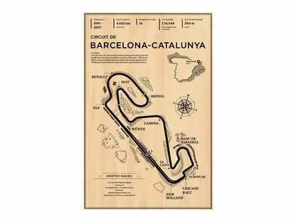 Decorbites™ monaco grand prix racing canvas wall art featuring vintage beige circuit de barcelona-catalunya layout with sponsor logos