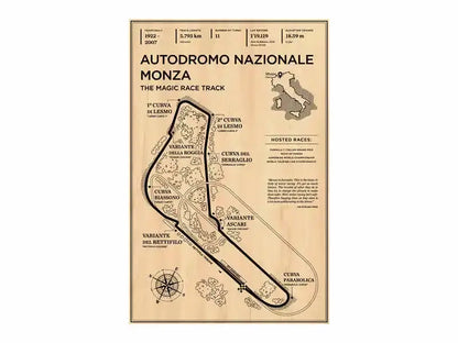 Beige vintage style race track map of autodromo nazionale monza in black ink line art for monaco grand prix wall art