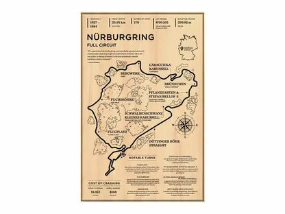 Beige canvas wall art by DecorBites featuring black line drawing of nürburgring race track for monaco grand prix decor