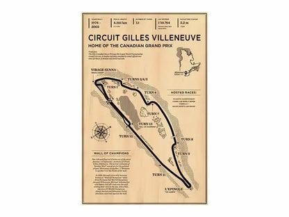 Vintage-style sepia-toned circuit gilles villeneuve map canvas wall art featuring monaco grand prix layout and race history details