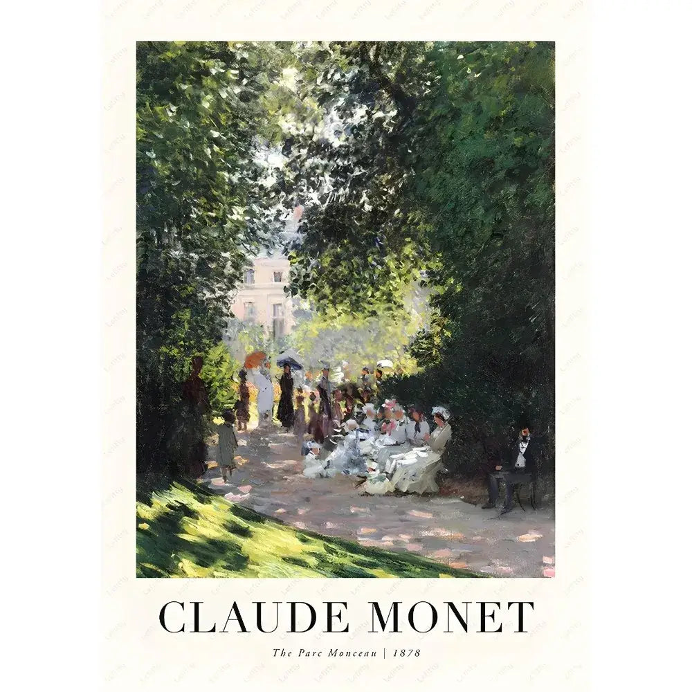 Decorbites™ monet wildflower poster print featuring claude monet’s 1878 parc monceau sunlit park scene in green tones