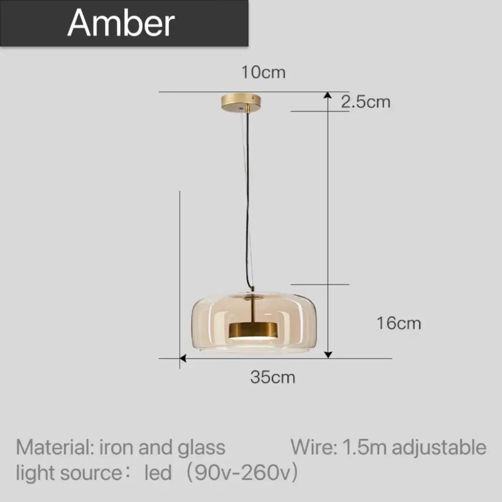 Decorbites™ moroccan amber modern nordic pendant light with amber glass, brass iron frame, adjustable cord, and led bulb