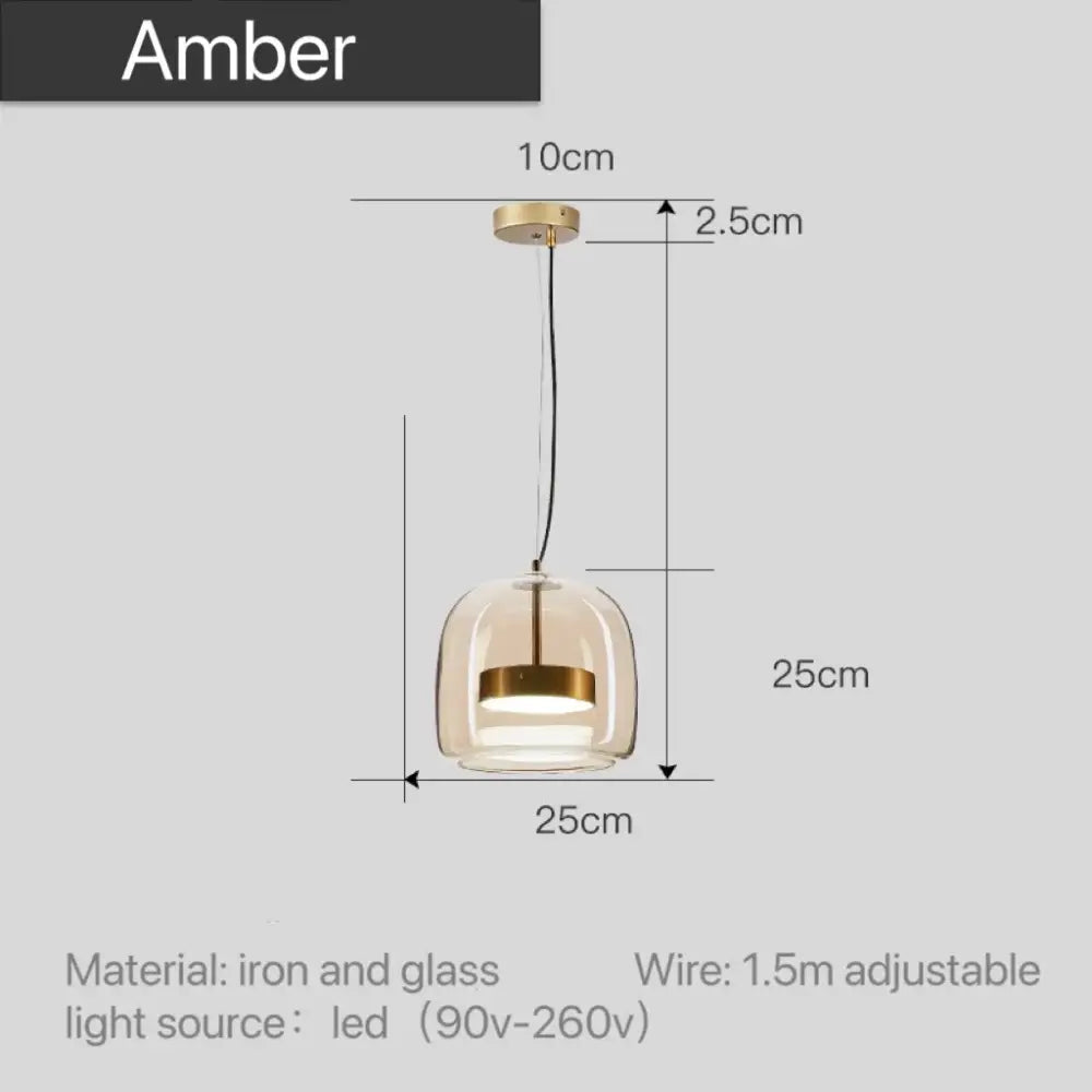 Decorbites™ moroccan amber modern nordic pendant light with amber glass and brass-finished iron frame with led bulb