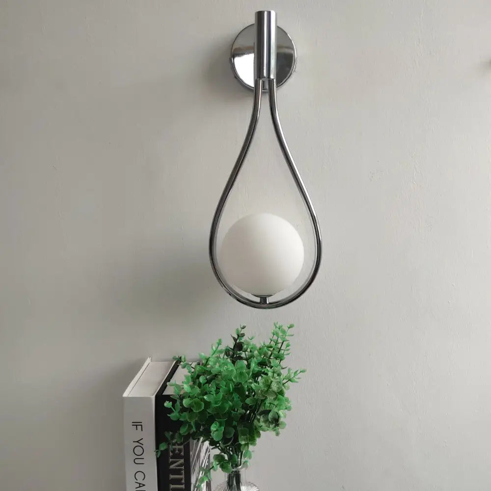 Decorbites™ moroccan gold modern nordic wall lamp with chrome finish teardrop frame and matte white spherical bulb wall lamp